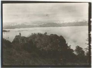 Blick über das Nebelmeer der Yungas auf die Cordillera Quimsa Cruz