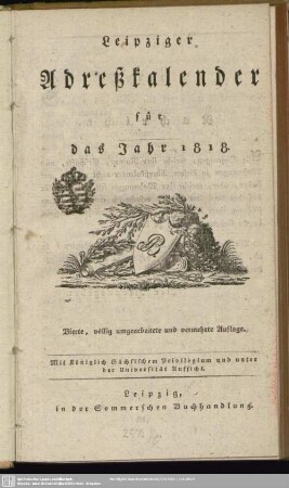 4.1818: Leipziger Adreßkalender : auf d. Jahr ...