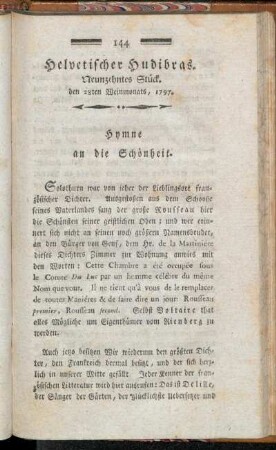 Helvetischer Hudibras. Neunzehntes Stück. den 28ten Weinmonats, 1797.