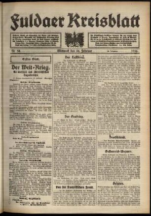 Erste Ausgabe vom Mittwoch, den 16. Februar 1916.