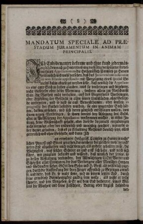 Mandatum Speciale Ad Praestadum Juramentum in Animam Principalis.