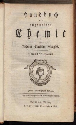 2: Handbuch der allgemeinen Chemie. Zweyter Band