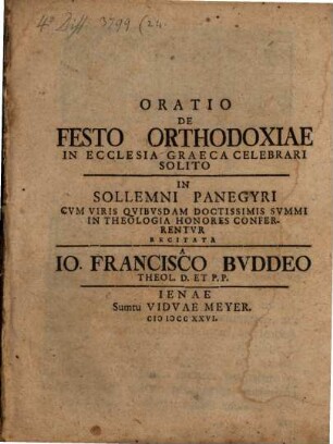 Oratio de festo orthodoxiae in ecclesia Graeca celebrari solito