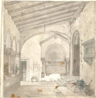 Gärtner, Friedrich von; Reisezeichnungen - Klosterkreuzgang in Oberitalien (Perspektive)