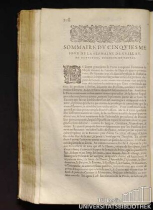 Sommaire Du Cinquiesme Iour De La Sepmaine De Guillaume De Saluste, Seigneur Du Bartas.