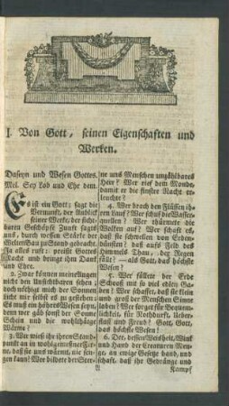 I. Von Gott, seinen Eigenschaften und Werken.