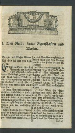 I. Von Gott, seinen Eigenschaften und Werken.