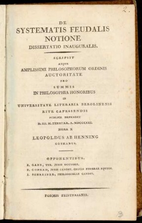 De Systematis Feudalis Notione Dissertatio Inauguralis