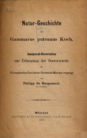 Natur-Geschichte von Gammarus puteanus Koch