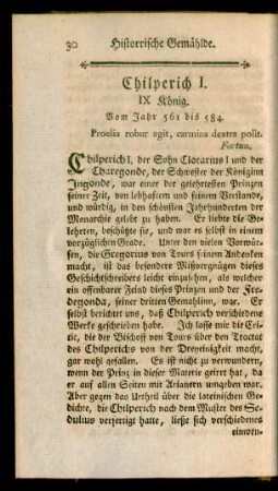 Chilperich I. IX König. Vom Jahr 561 bis 584