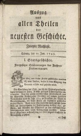Zweyte Nachlese. Coburg, den 11. Jan. 1749.