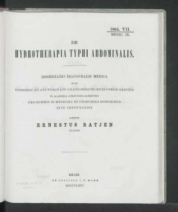 De Hydrotherapia Typhi Abdominalis.