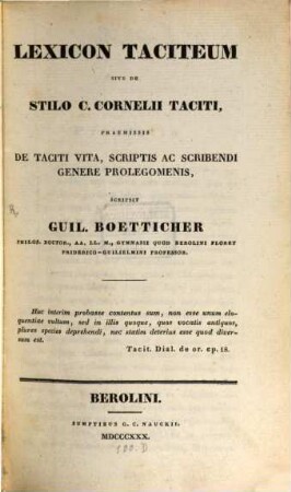 Lexicon Taciteum : sive de stilo C. Cornelii Taciti