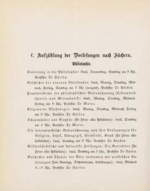 12-36, C. Aufzählung der Vorlesungen nach Fächern