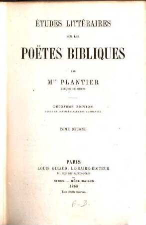 Études littéraires sur les poètes bibliques, 2