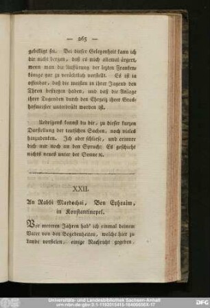 XXII. An Rabbi Mardochai, Ben Ephraim, in Konstantinopel.