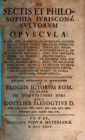 De Sectis Et Philosophia Ivrisconsvltorvm Opvscvla