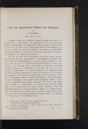Ueber die spezifischen Wärmen der Lösungen