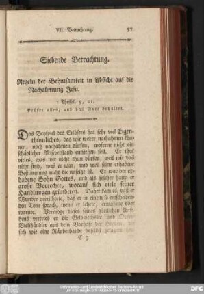 Siebende Betrachtung. Regeln der Behutsamkeit in Absicht auf die Nachahmung Jesu.