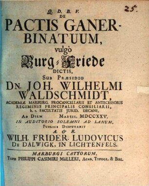 De pactis ganerbinatuum, vulgo Burg-Friede dictis