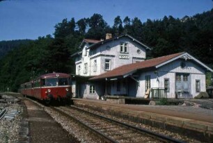 Hirsau Schienenbus Baureihe 798 Empfangsgebäude Bahnsteig