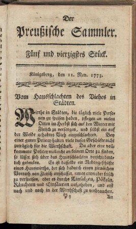Fünf und vierzigstes Stück. Königsberg, den 11. Nov. 1773.