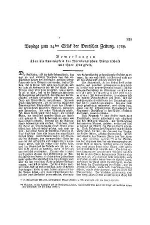 Beylage zum 14ten Stück der Deutschen Zeitung 1789