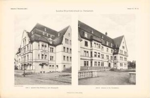 Landes-Hypothekenbank, Darmstadt: Ansicht von der Wittmannstraße/Moserstraße, Ansicht von der Moserstraße (aus: Atlas zur Zeitschrift für Bauwesen, hrsg. v. Ministerium der öffentlichen Arbeiten, Jg. 60, 1910)