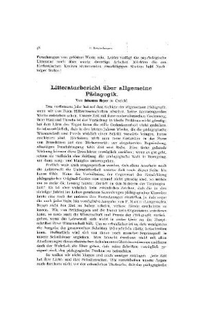Literaturbericht über allgemeine Pädagogik