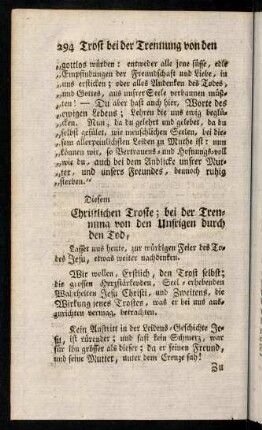 294-304, Diesem Christlichen Troste; bei der Trennung von ...