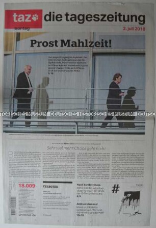 Tageszeitung "taz. die tageszeitung" mit Titel zur Regierungskrise in Deutschland