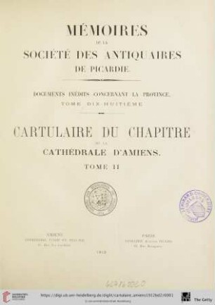 Band 2: Cartulaire du Chapitre de la Cathédrale d'Amiens