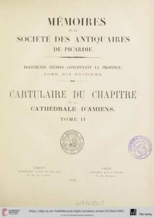 Band 2: Cartulaire du Chapitre de la Cathédrale d'Amiens