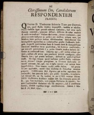 Ad Clarissimum Dn. Candidatum Respondentem Præses