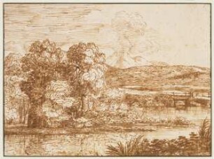 Landschaft mit Baumgruppe am Wasser