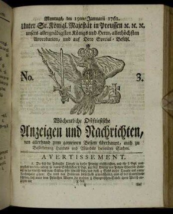 No. 3. Montags, den 19ten Januarii 1761.