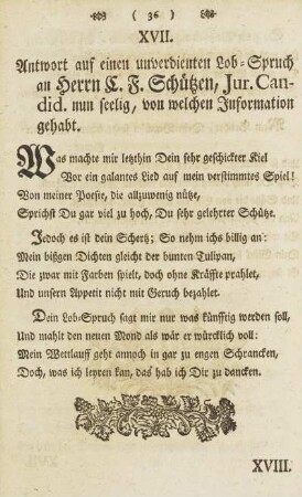 XVII. Antwort auf einen unverdienten Lob-Spruch an...