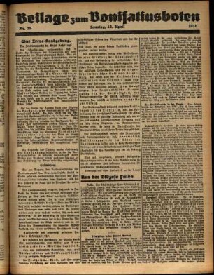 Zweite Ausgabe vom Sonntag, den 12. April 1931.