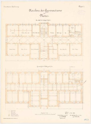 Gymnasium, Moers: Grundriss Keller, Erdgeschoss 1:100