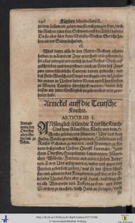 Kaeysers Maximiliani II. Artickel auff die Teutsche Knechte.