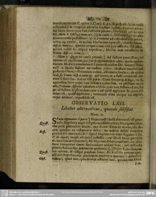 Observatio LXII. Libellus alternativus, quando subsistat