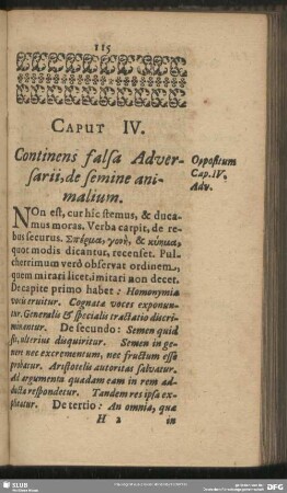 Caput IV. Continens falsa Adversarii, de semine animalium