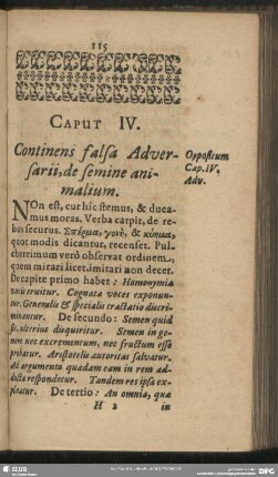 Caput IV. Continens falsa Adversarii, de semine animalium