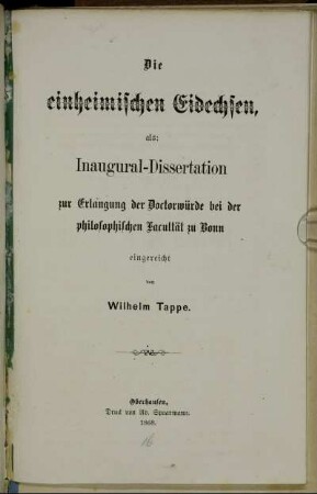 Die einheimischen Eidechsen, als: Inaugural-Dissertation zur Erlangung der Doctorwürde bei der philosophischen Facultät zu Bonn