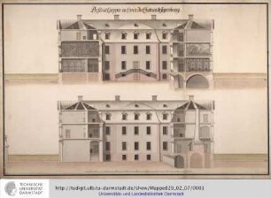 Profiles et Couppes en Croix du Chateau de Jegersbourg [Jagdschloss Jägersburg/Starkenburg]. [ca.1735]