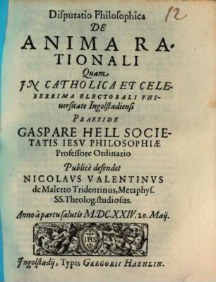 Disputatio Philosophica De Anima Rationali