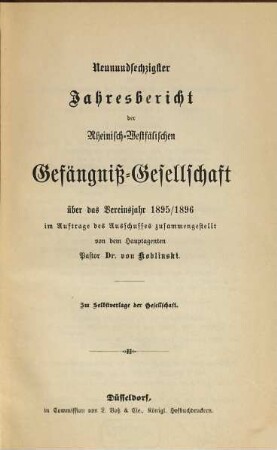 Jahresbericht der Rheinisch-Westfälischen Gefängnis-Gesellschaft. 69. 1895/96