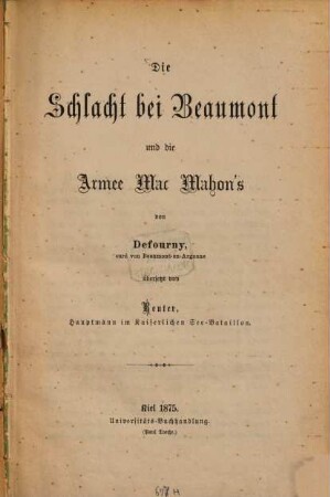 Die Schlacht bei Beaumont und die Armee Mac Mahon's