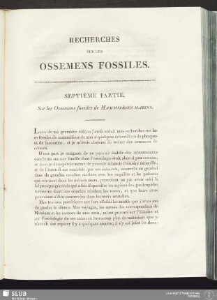 Septième partie. Sur les Ossemens fossiles de Mammifères Marins
