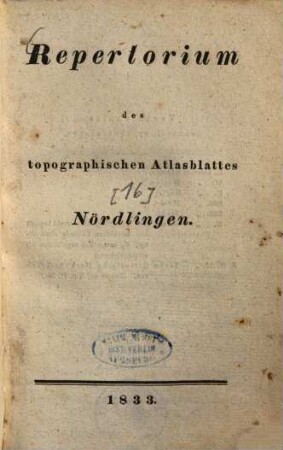 Repertorium des topographischen Atlasblattes Nördlingen
